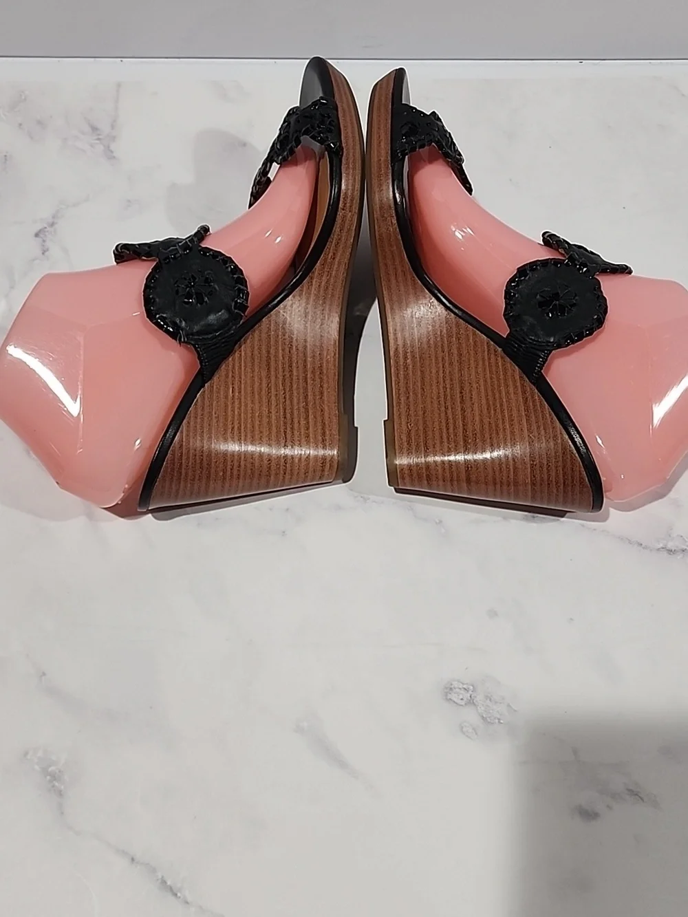 Jack Rogers Wedge Heel Woman’s Sandals Black  Faux Leather